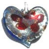 1 35mm Red Flower Foil Lampwork Heart Pendant